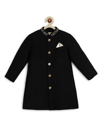 Boy Silk Sherwani-Black