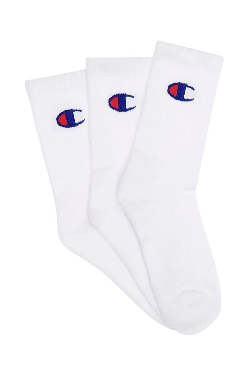 CHAMPION LOGO SPORT CREW 3PK WHITE SOCKS