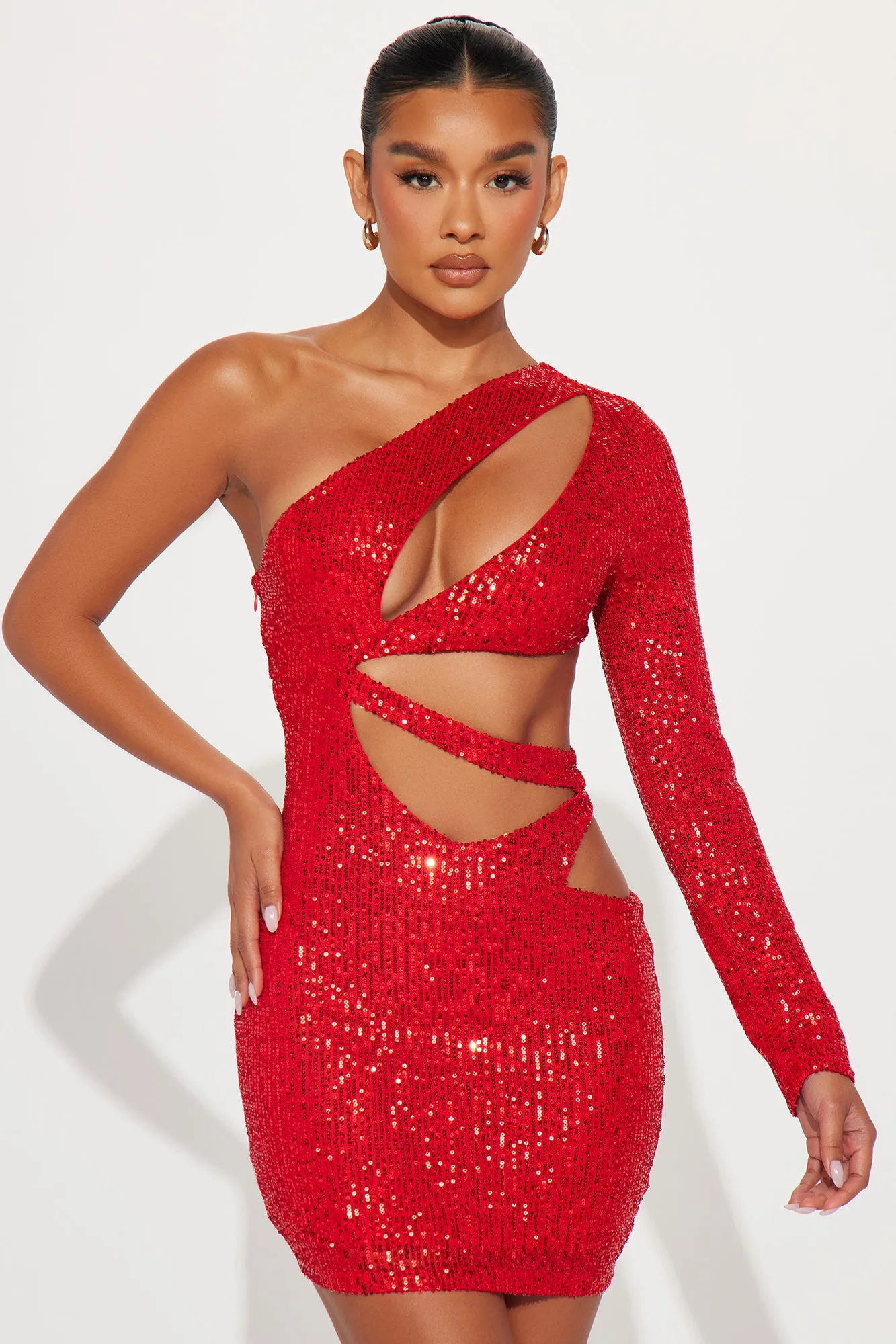Disco Club Sequin Mini Dress - Red