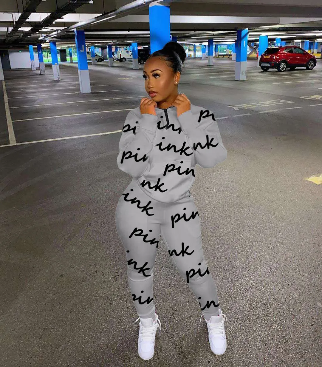Fashion printed letter sweatshirt fabric sports suit（AY1290