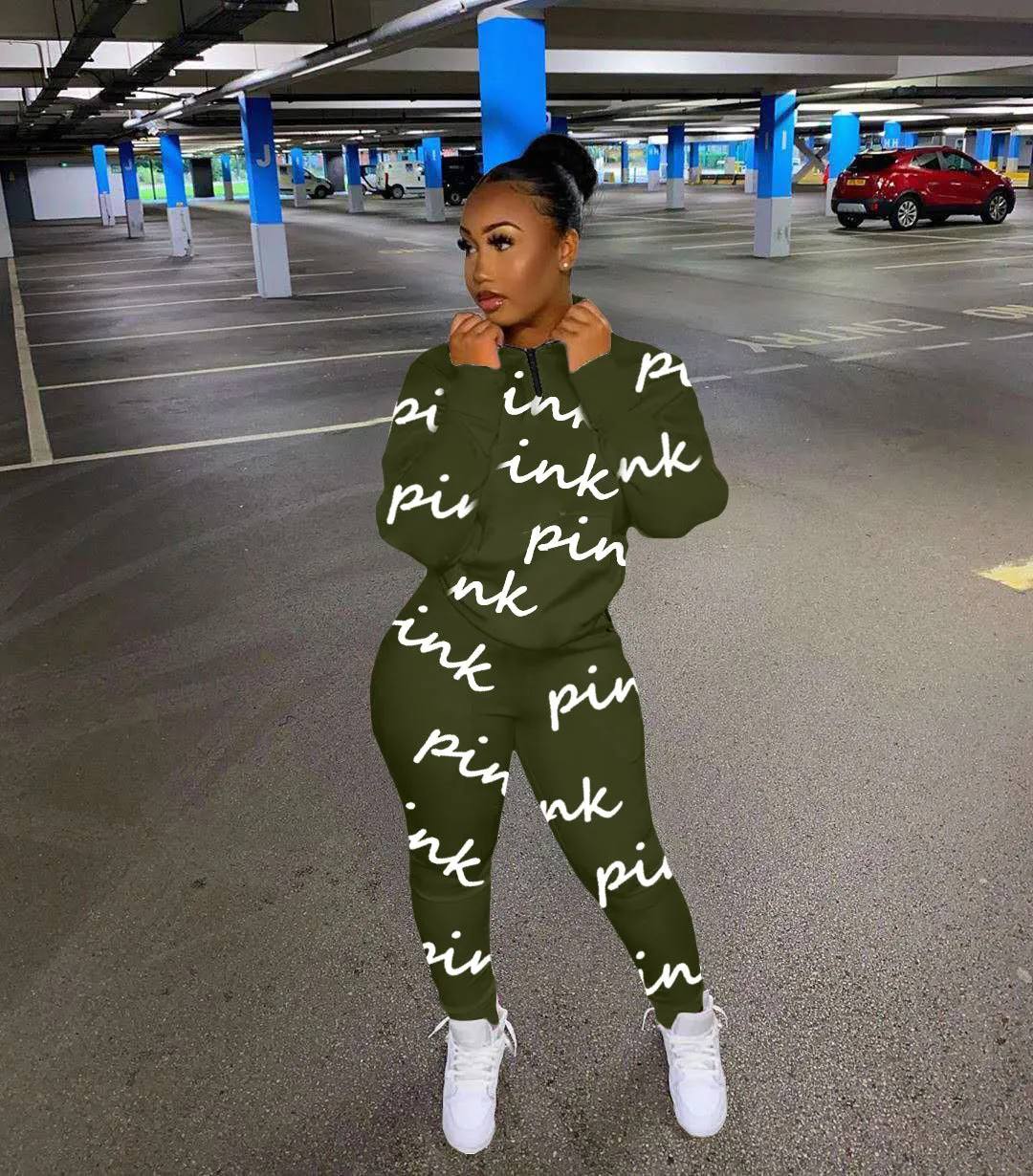Fashion printed letter sweatshirt fabric sports suit（AY1290