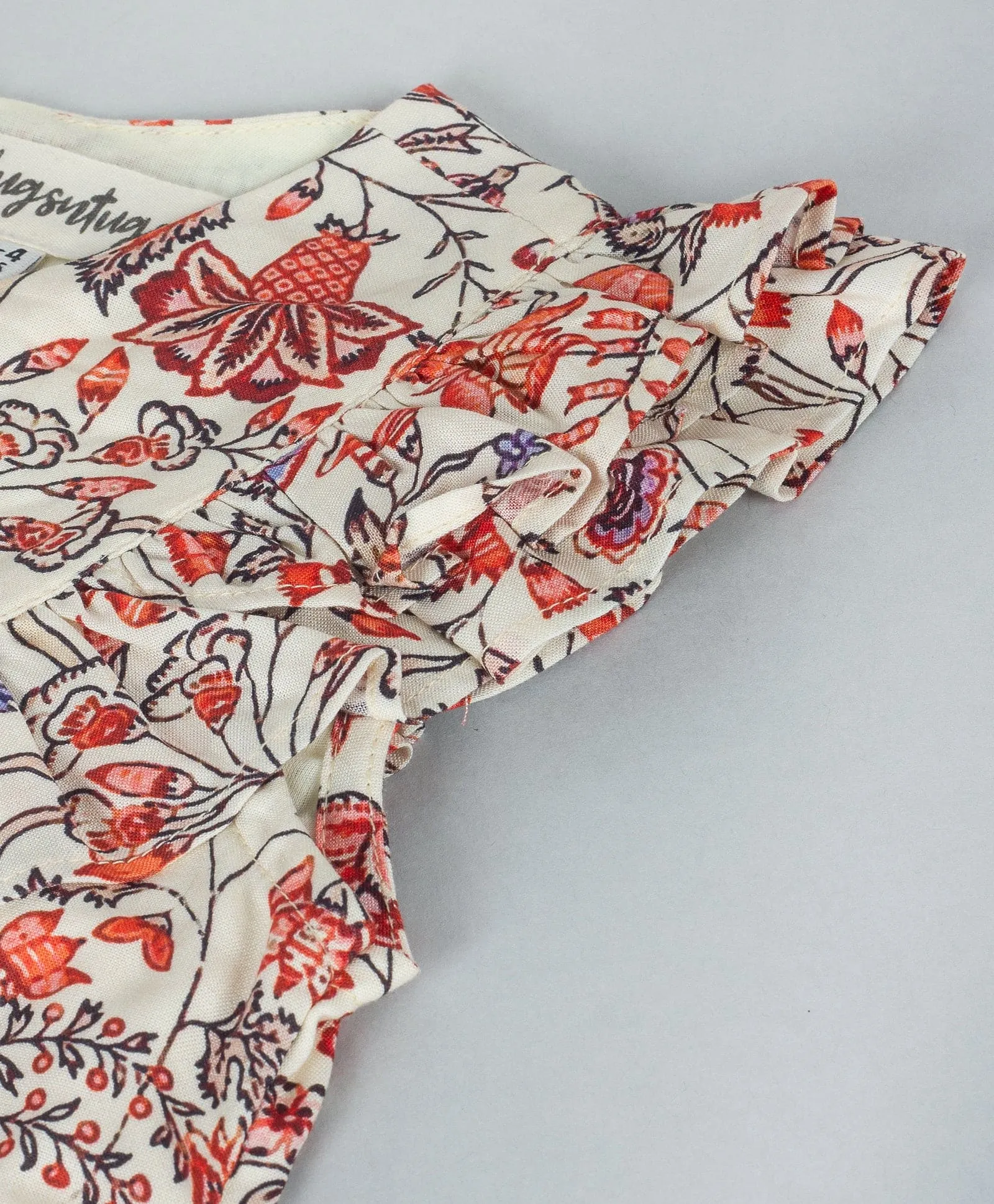 Floral print Cutsleeves top with round neck-Off White