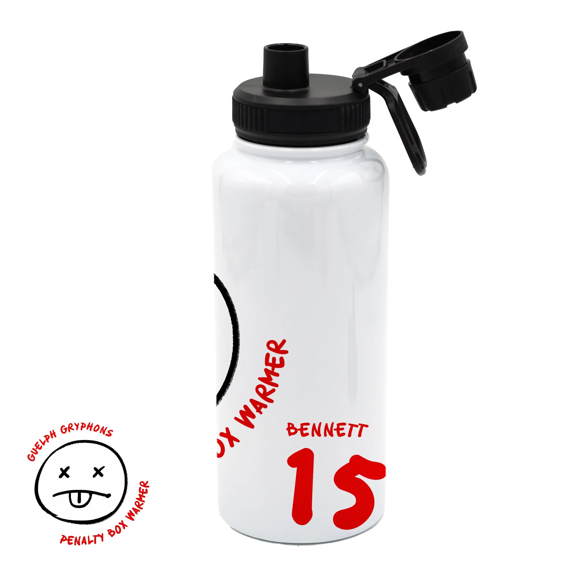 Guelph Hockey - Doodle Face Personalized 32oz Sport Water Bottle
