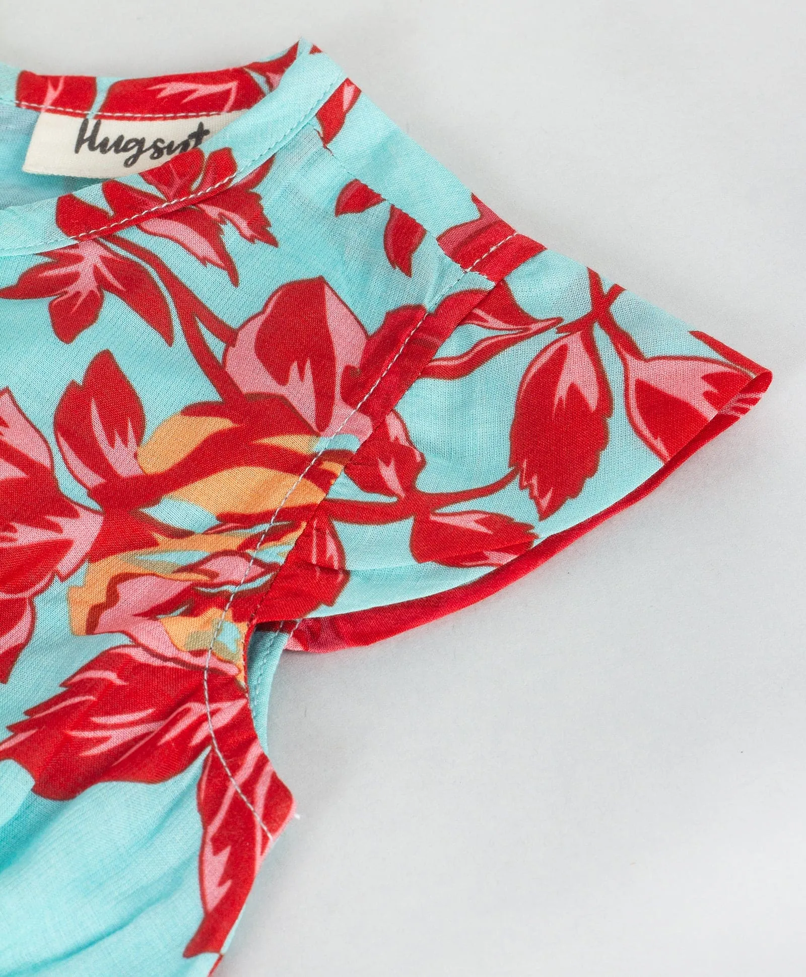 High low dress with red floral print all over-Turq blue