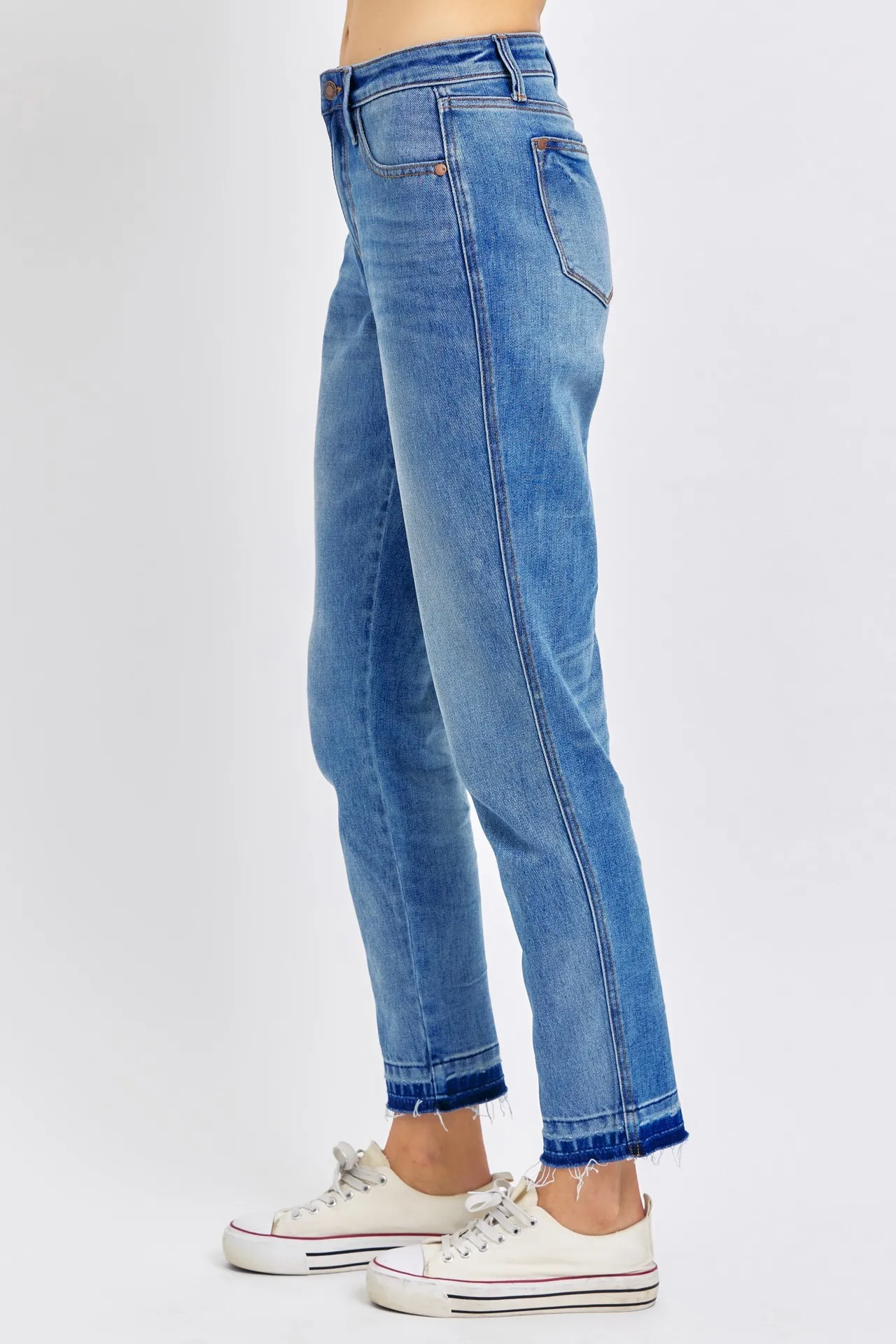 Judy Blue Mid Rise Rigid Magic Release Hem Boyfriend Fit Jeans /Stuffology Boutique