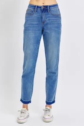 Judy Blue Mid Rise Rigid Magic Release Hem Boyfriend Fit Jeans /Stuffology Boutique