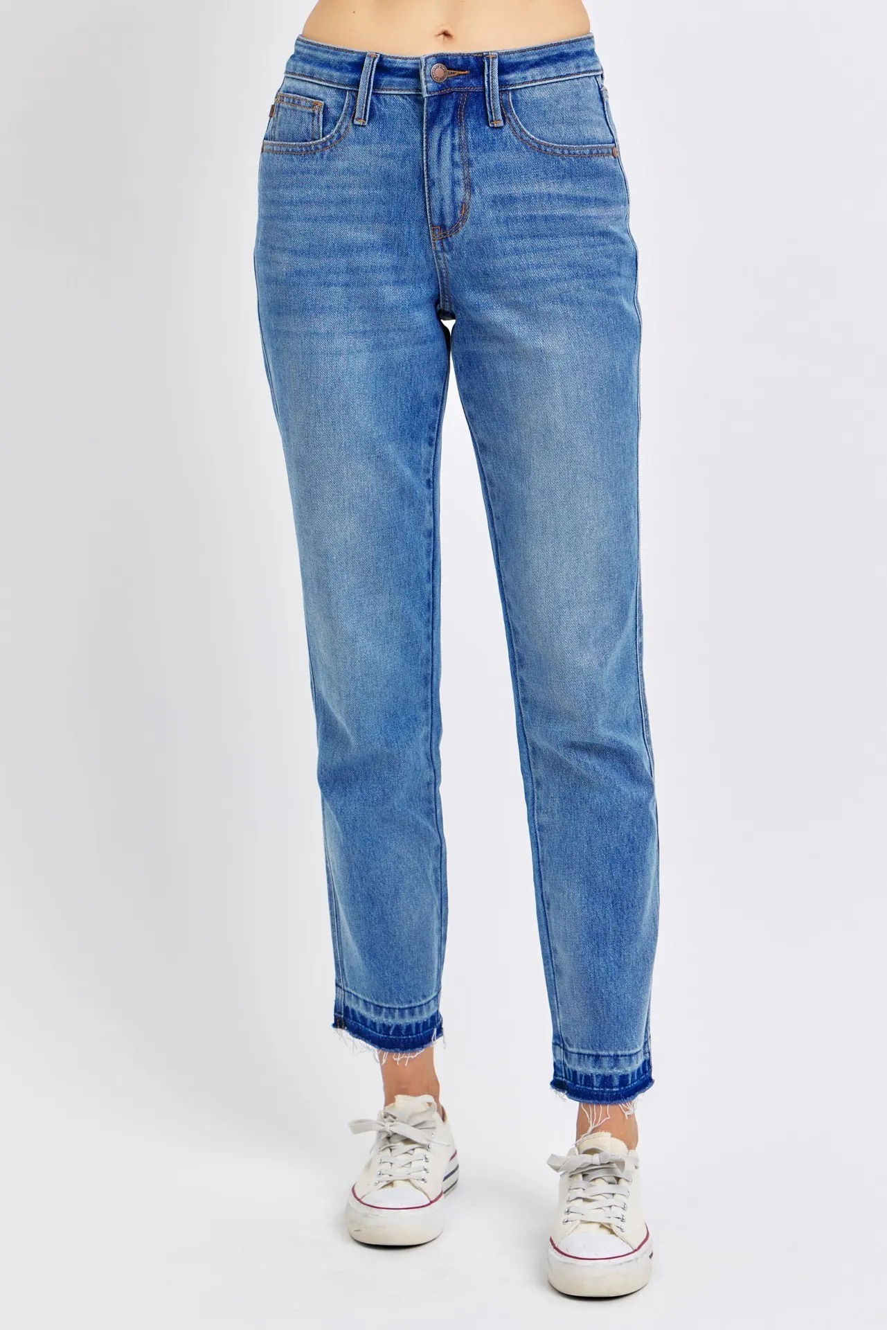 Judy Blue Mid Rise Rigid Magic Release Hem Boyfriend Fit Jeans /Stuffology Boutique