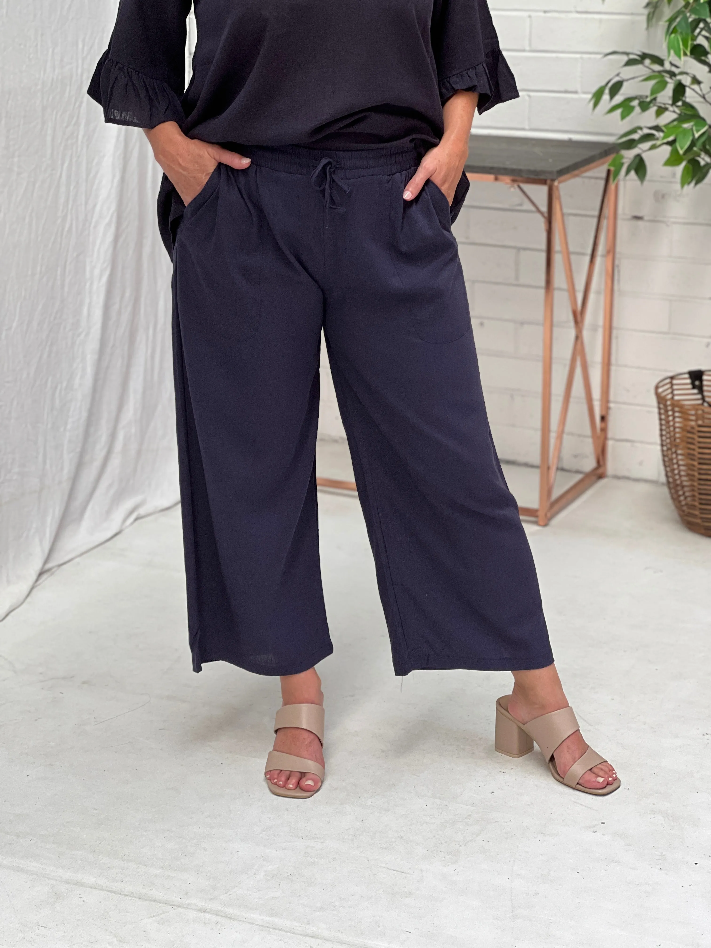 Niylah Navy Linen Pants