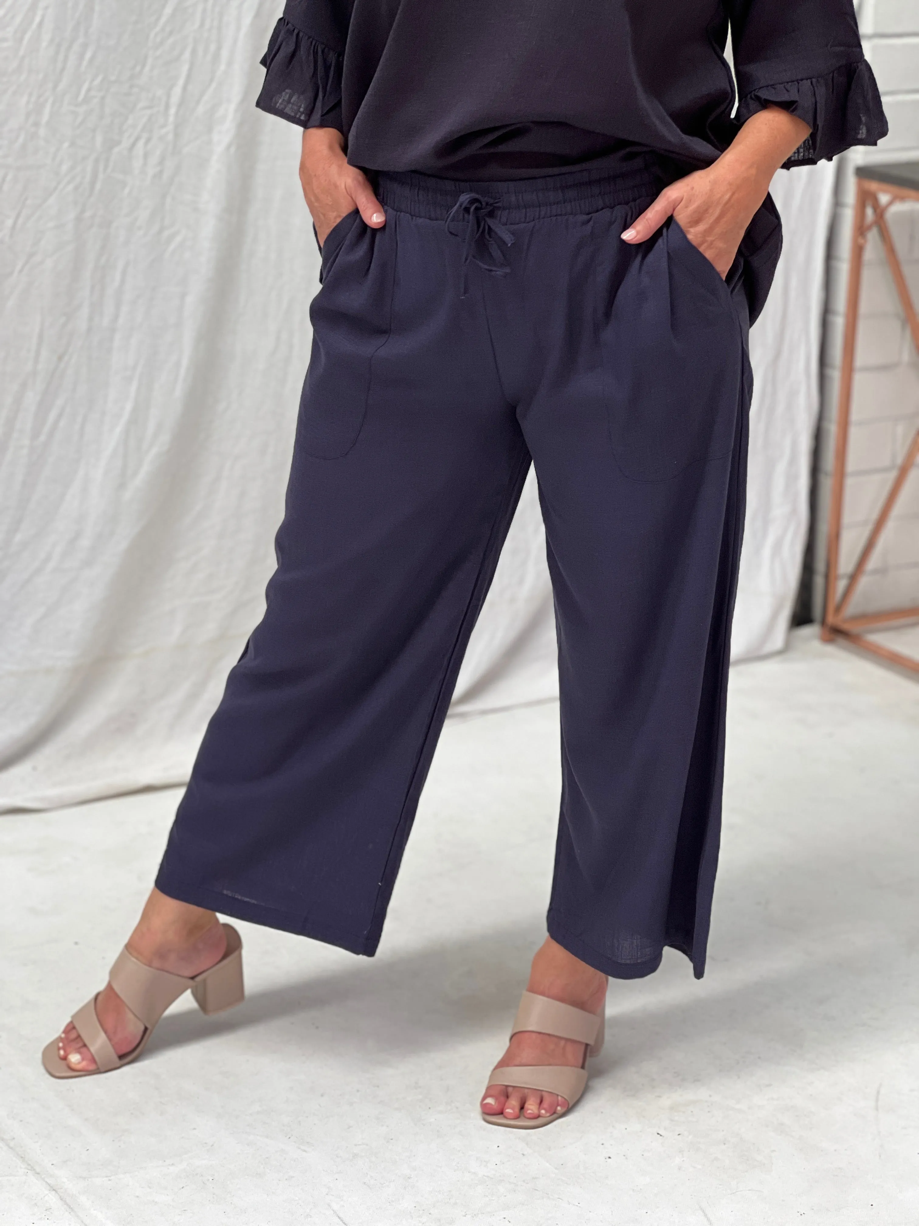Niylah Navy Linen Pants