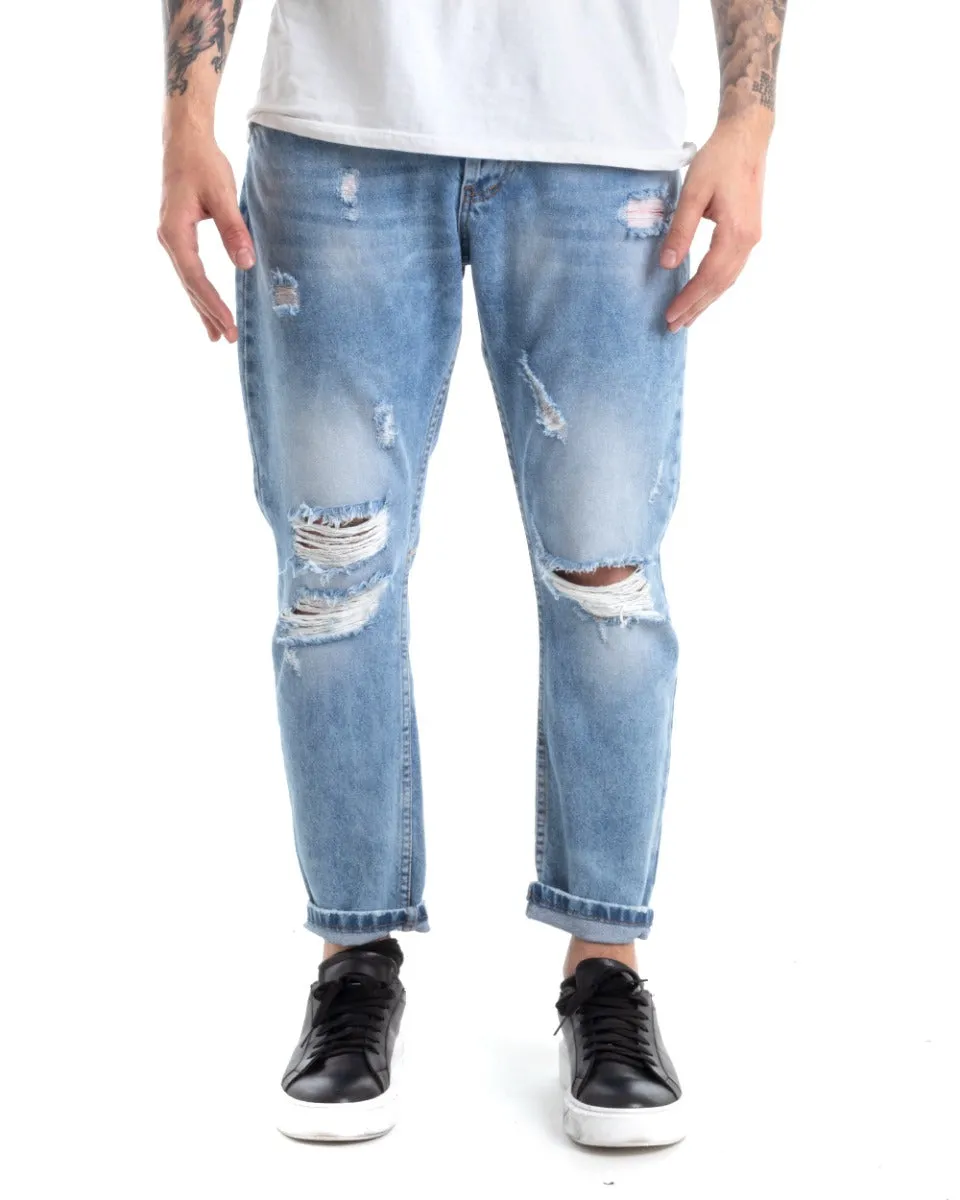 Pantaloni Jeans Uomo Loose Fit Denim Con Rotture Cinque Tasche Casual GIOSAL-P5308A