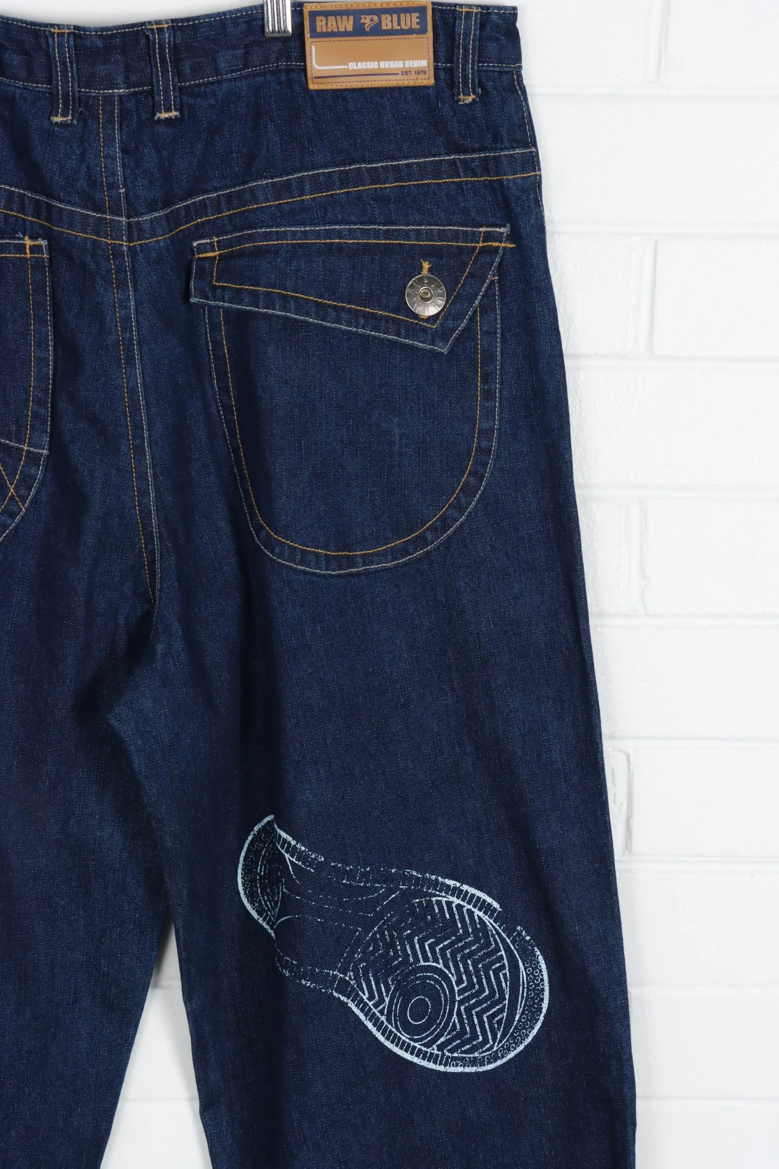RAW BLUE 3D Sneaker & Laces Foot Print Dark Wash Jeans (40x31)