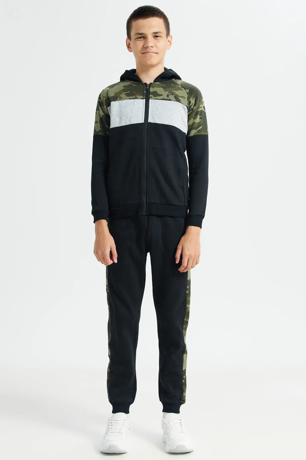 Senior Boys Black Hooded Jogging Suit (2 Piece)
