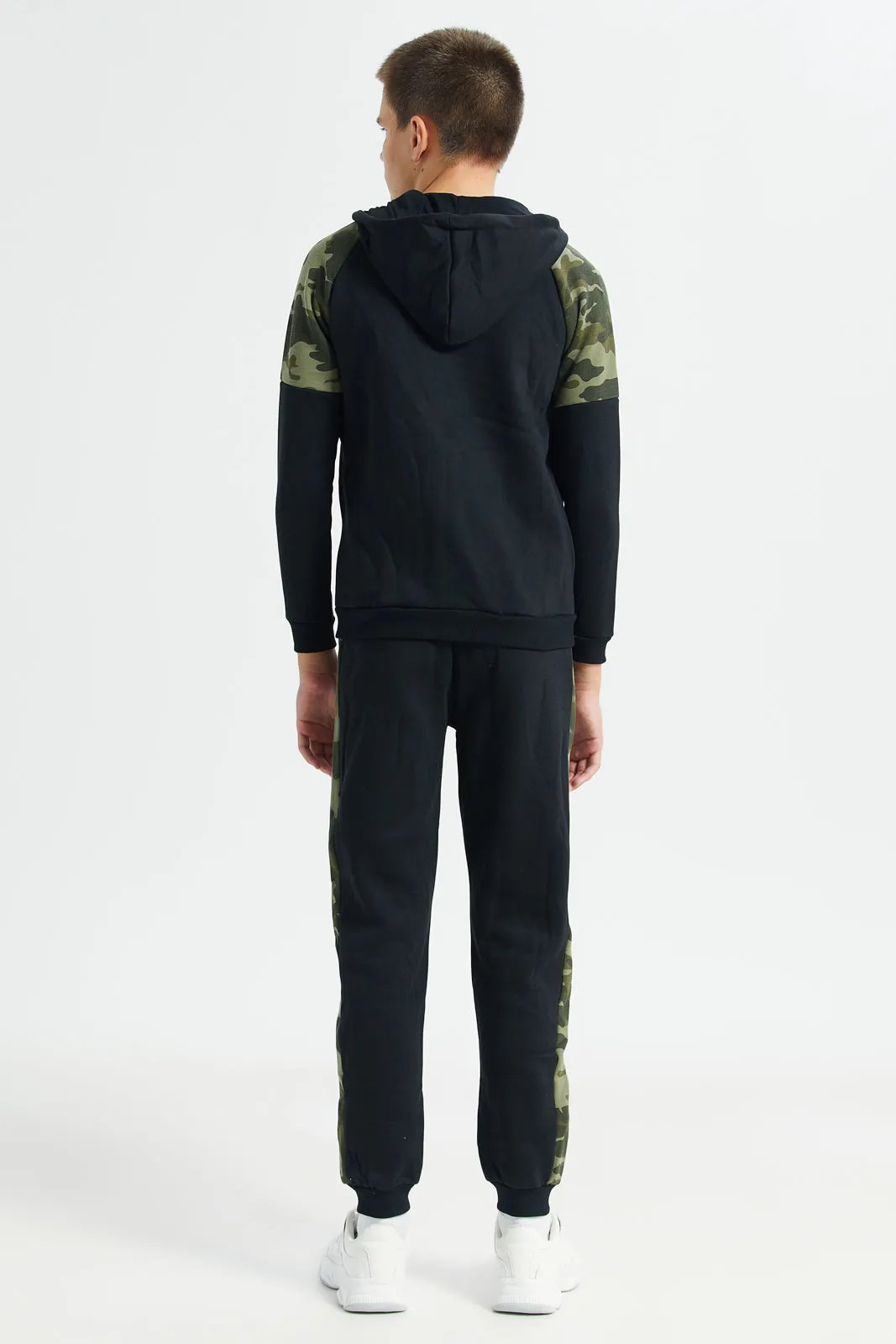 Senior Boys Black Hooded Jogging Suit (2 Piece)