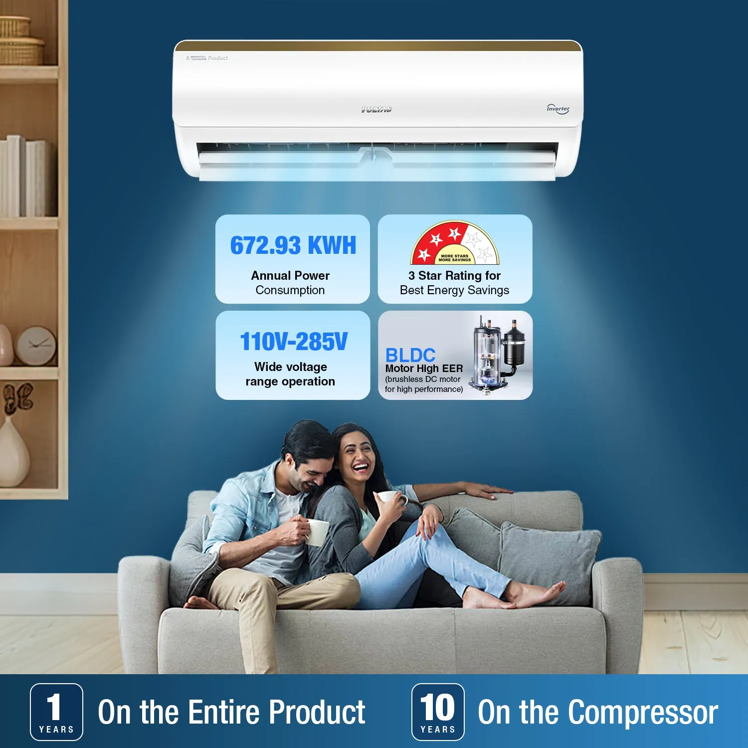 Voltas SmartAir Inverter AC, 1 Ton, 3 star - 123V Vertis Smart Elite Gold With IoT