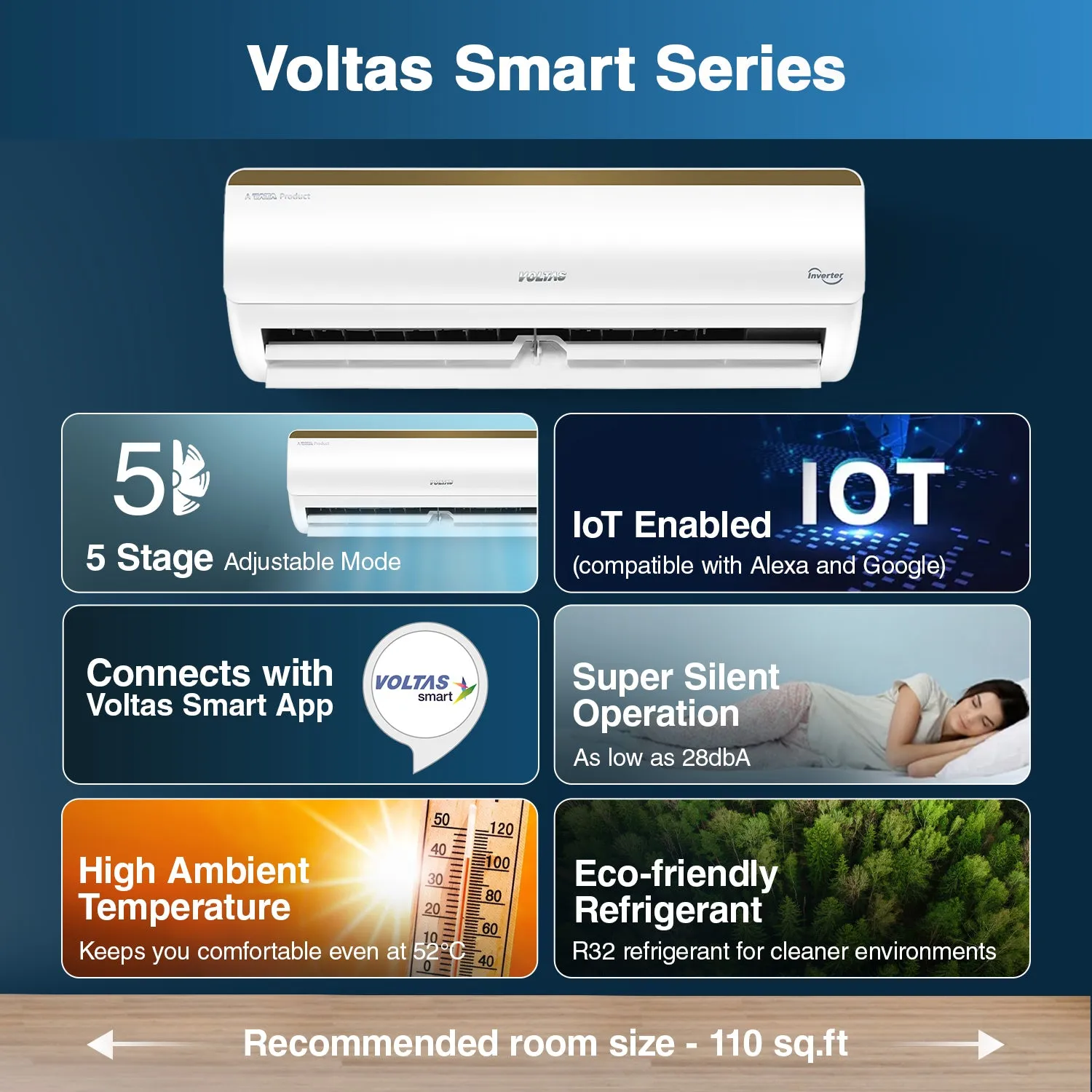 Voltas SmartAir Inverter AC, 1 Ton, 3 star - 123V Vertis Smart Elite Gold With IoT