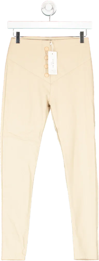 Yu & Me Cream Leather Button Up Leggings UK S/M